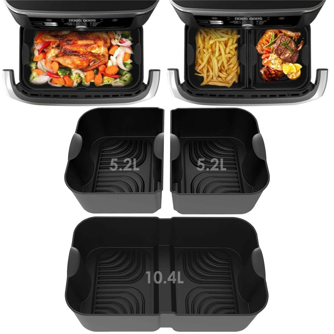 Höheres Ninja Heißluftfritteuse Zubehör für Ninja Foodi Flexdrawer 10,4 L AF500DE, COSORI Heißluftfritteuse Zubehör 10L Silikonform, Airfryer Zubehör für Ninja AF500EU AF500EUCP (3 Stück, Schwarz)