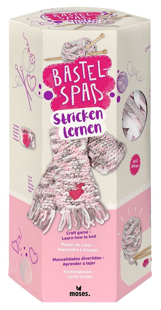 moses. Bastelspaß - Stricken lernen, Strick-Set mit bebilderter Schritt-für-Schritt Strickanleitung, Bastelset für Kinder ab 8 Jahren, Bunt