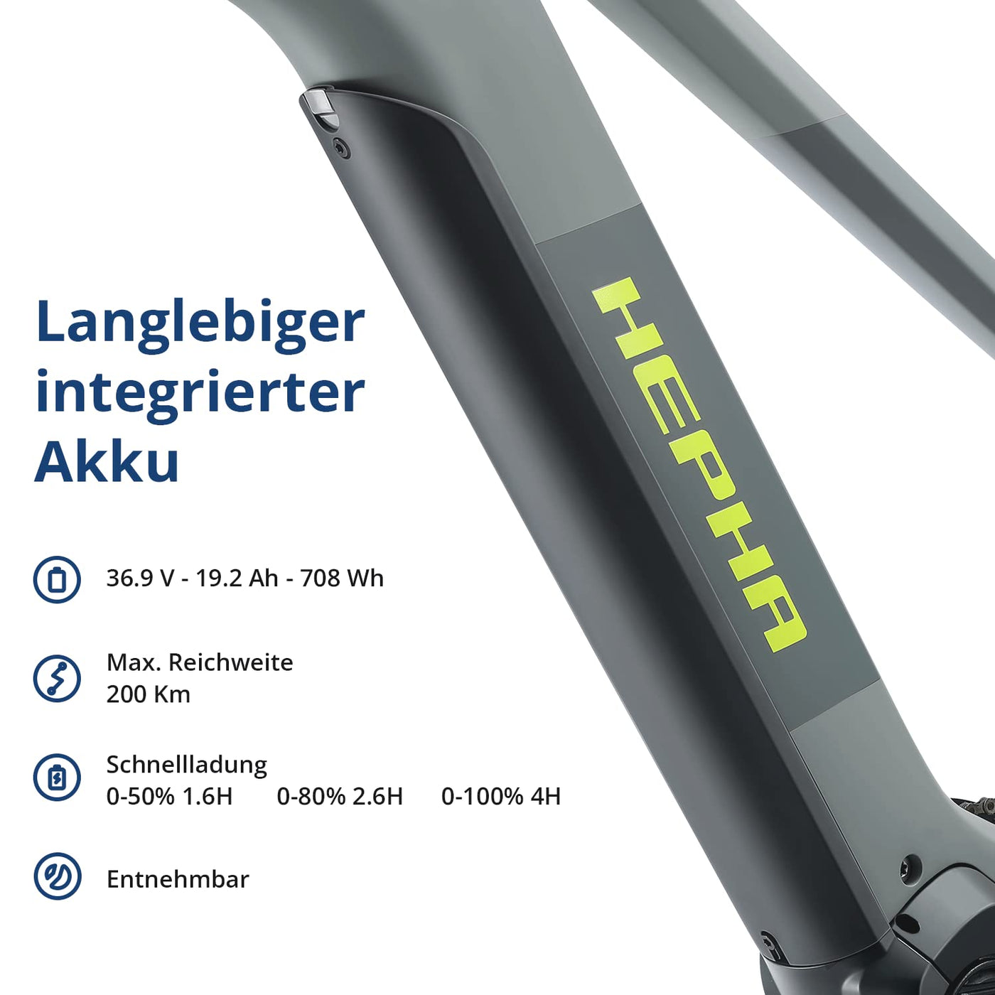 HEPHA E-Bike Trekking 7 Performance, 90Nm Mittelmotor (Upgrade AUF 100NM), 708Wh abnehmbar Akku (bis zu 200Km), APP, 10-Gang, Federgabel 63mm, 27.5 Zoll, LTD(Lowstep, Dark Grey, L-49cm)