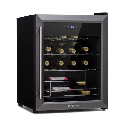 Klarstein Ultimo Uno Weinkühlschrank - Wine Fridge mit Temperaturregler: 5-8 °C, Weinschrank mit Touch-Bedienfeld, Platz für 16 Flaschen, 42 Liter Gesamtvolumen, schwarz