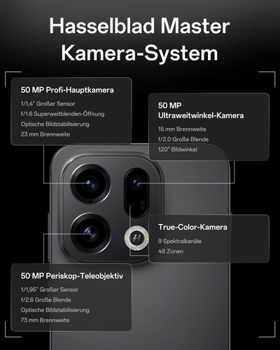 OPPO Find X9 5G 12+512GB, AI-freigeschaltetes Smartphone, 6,59" 120Hz ProXDR Display, 50MP Hasselblad-Kamera, 4K Motion, 7025 mAh Akku, IP69, Space Black (inkl. 80W SUPERVOOC Ladegerät und Enco Air4)