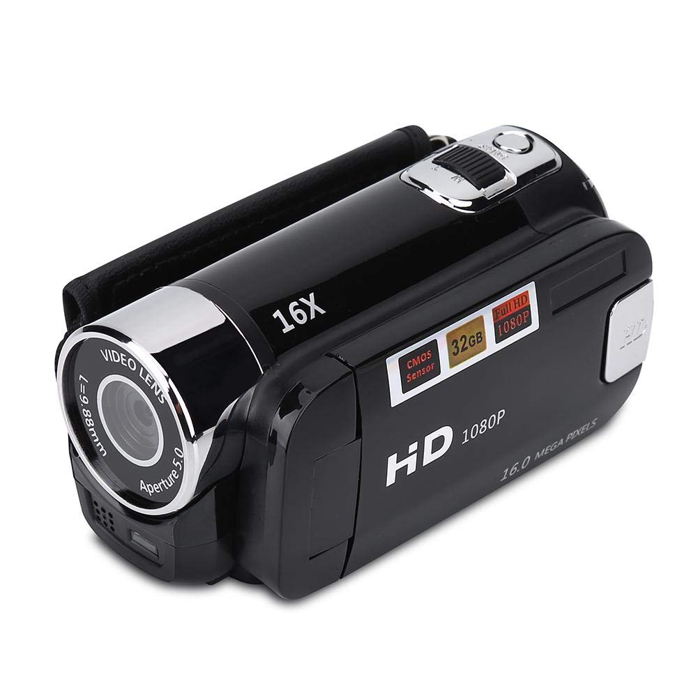 Focket Digitaler Camcorder, HD-Camcorder, Full-HD-Rotation, 270 °, 1080p, 16 x, tragbare DV-Videokamera mit Display von 6,9 cm (2,7 Zoll), für Camping zu Hause (EU-Stecker, schwarz)