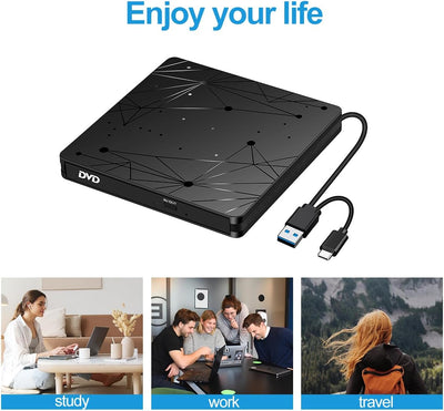 LMEN Externes CD DVD Laufwerk Extern mit USB 3.0 DVD für Laptop PC Computer Tragbar Externes DVD Laufwerk CD-ROM Brenner Extern mit niedrigem Lärm für Windows 11/10/7/8/XP Mac MacBook