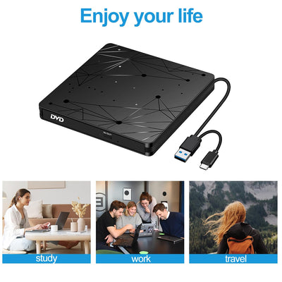 LMEN Externes CD DVD Laufwerk Extern mit USB 3.0 DVD für Laptop PC Computer Tragbar Externes DVD Laufwerk CD-ROM Brenner Extern mit niedrigem Lärm für Windows 11/10/7/8/XP Mac MacBook