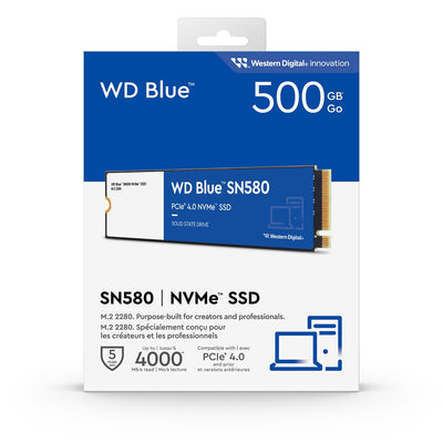 WD Blue SN580 NVMe SSD 500 GB (PCIe Gen4 x4, bis zu 4.000 MB/s Lesen, M.2 2280, nCache 4.0-Technologie) Blau
