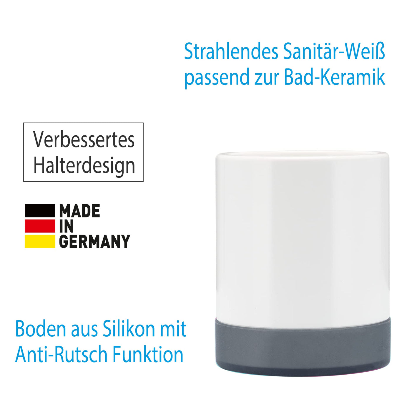 LOOMAID Silikon WC-Bürste mit Lotuseffekt – Made in Germany – Klobürste, Toilettenbürste mit Anti Rutsch Halter (Grau)