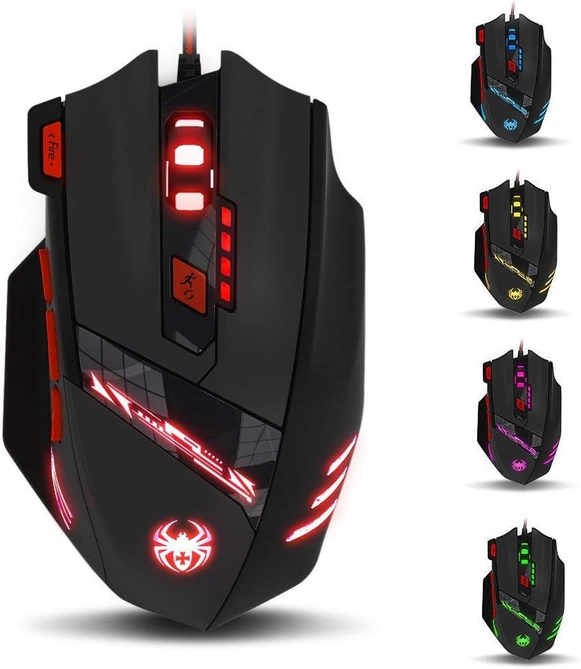 zelotes T90 Gaming Maus 9200 DPI, 8 Programmierbare Tasten, Multi-Modi LED, USB Gaming Maus, Gewichtstuning für Pro Gamer