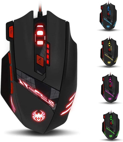 zelotes T90 Gaming Maus 9200 DPI, 8 Programmierbare Tasten, Multi-Modi LED, USB Gaming Maus, Gewichtstuning für Pro Gamer