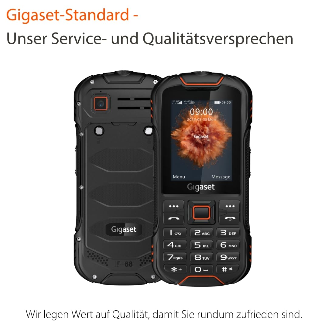 Gigaset GLX8 - Robustes 4G-Outdoor-Tastenhandy – Staub- & wasserdicht IP68 Schutzklasse - Dual SIM - ohne Vertrag - Bluetooth 5.0-2,4 Zoll LCD-Display, Schwarz/Orange