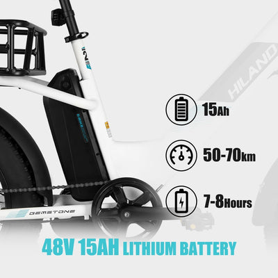 HILAND 20 Zoll 4.0 Fat Tire E Bike Cargo für Erwachsene, Aluminium Alloy Frame Fat Tire Elektrofahrrad, Suspension Fork Elektrofahrrad mit Gepäckträger für Damen und Herren Silber