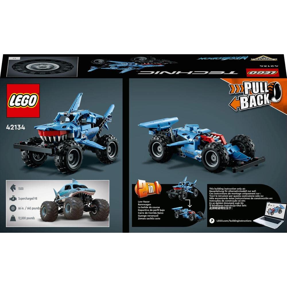 LEGO 42134 Technic Monster Jam Megalodon Modellbausatz, 2in1 Monster Truck im Hai-Design, Spielzeug-Auto mit Rückziehmotor, Geschenk für Kinder, Jungen und Mädchen ab 7 Jahren