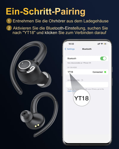 Jesebang Bluetooth Kopfhörer Sport, in Ear Kopfhörer Kabellos Bluetooth 5.3 mit HD Mic, Herausragender Sound, 40 Std Spielzeit, Comfort Fit, Dual LED-Anzeige, IP7 Wasserdicht Ohrhörer mit Ohrhaken