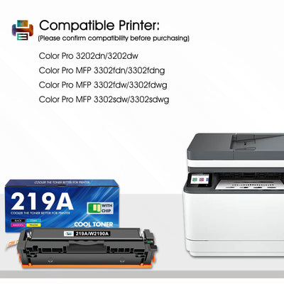 219A 219X MFP 3302FDWG Toner Mit Chip: 4-Pack Kompatible Ersatz für HP 219A 219X für Color Laserjet Pro MFP 3302SDWG 3302FDNG 3302FDW 3302SDW 3302FDN 3202DN 3202DW W2190A Schwarz Cyan Magenta Gelb