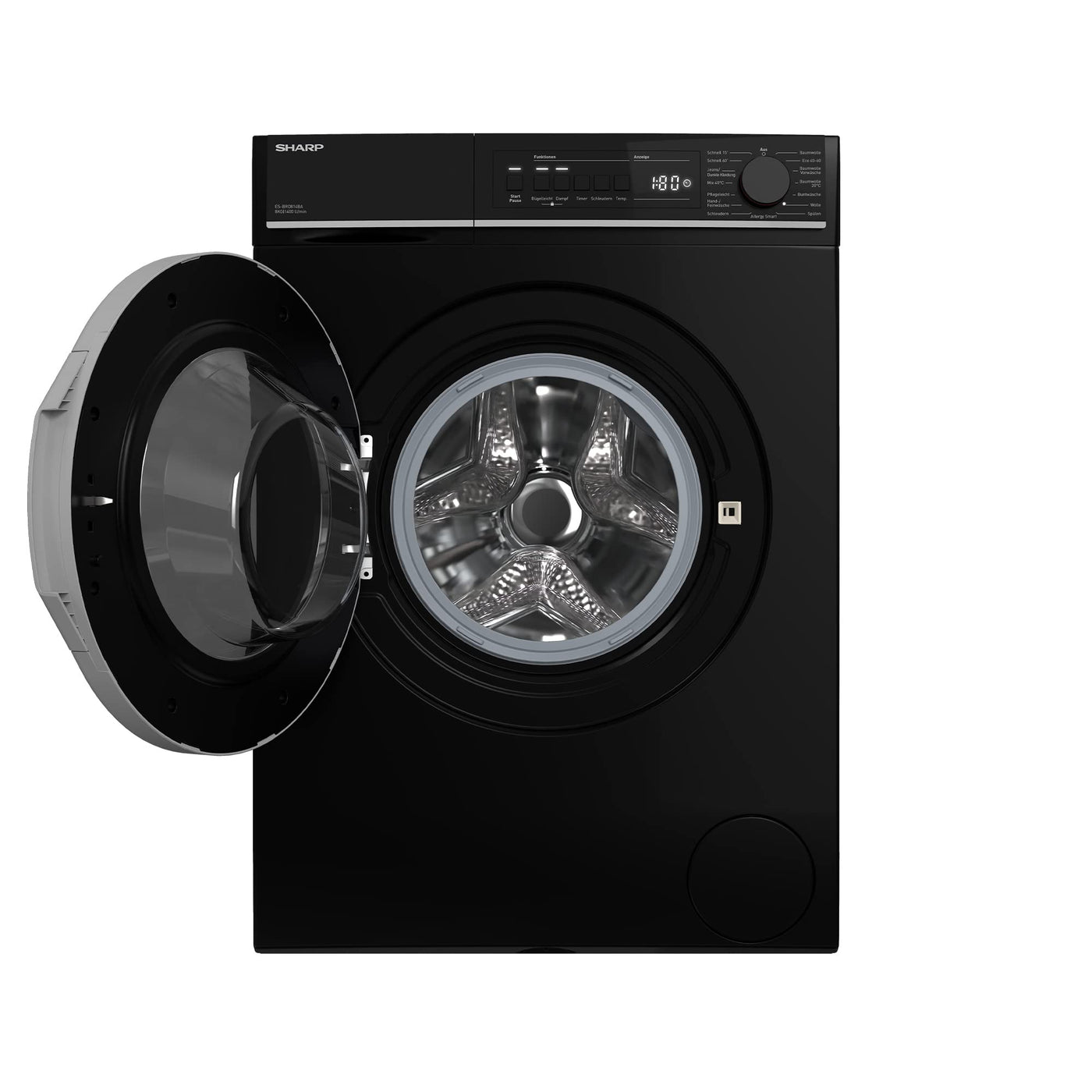 Sharp ES-BRO814BA-DE Waschmaschine Frontlader / A / 8 kg / 1400 U/min / Adanced Inverter Motor / 15 Programme inkl. 15 min Kurzprogramm und Dampffunktion / AquaStop / Schwarz