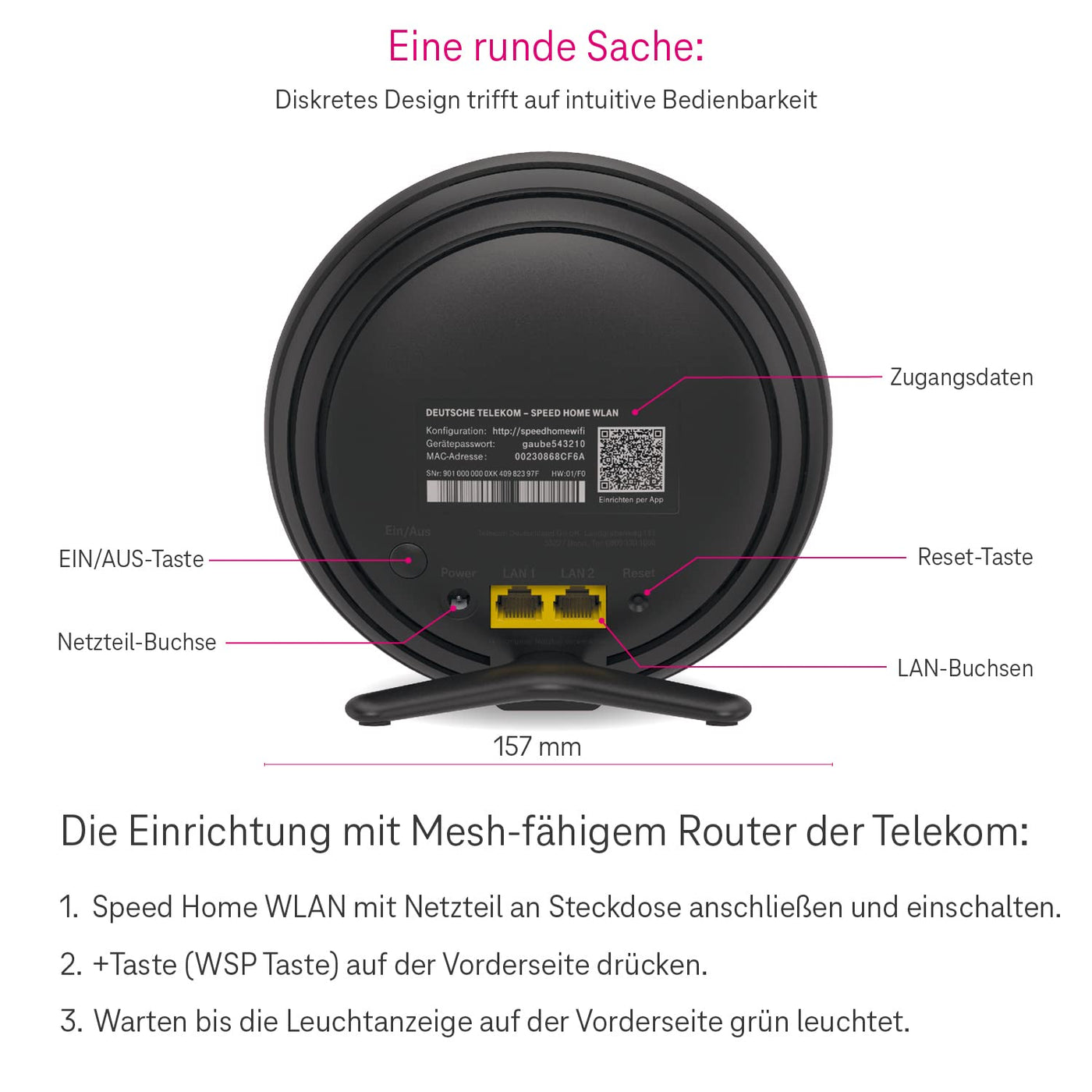 Telekom Speed Home WLAN Schwarz WiFi 6 Repeater bis zu 4,8 GBit/s 2,4 + 5 GHz