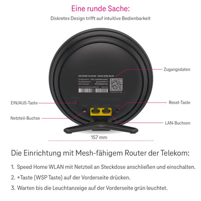 Telekom Speed Home WLAN Schwarz WiFi 6 Repeater bis zu 4,8 GBit/s 2,4 + 5 GHz