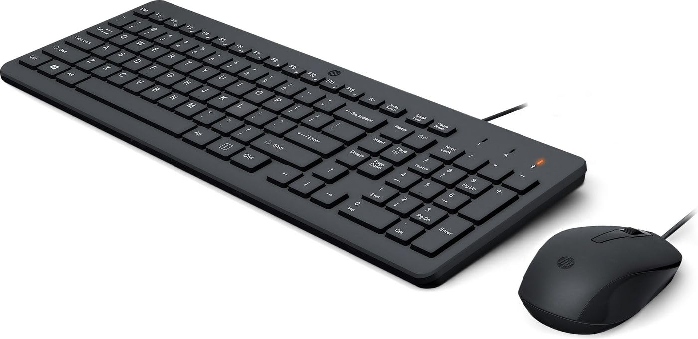HP 150 Kabelgebundene Maus und Tastatur Combo 1600 DPI, ergonomisch gestaltet und leise Leistung, F12-Funktionen, LED-Anzeigen, USB-A-Anschluss
