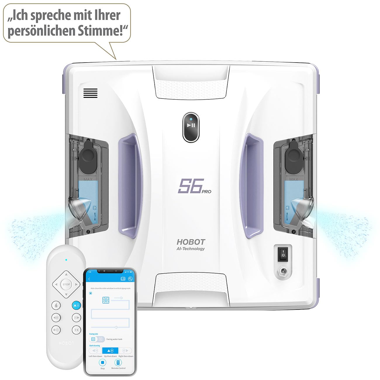 Sichler Exclusive Fensterputz-Roboter Akku: HOBOT S6 Pro Profi-Fensterputz-Roboter, Versandrückläufer (Fensterputz-Roboter Sprüh, Fensterputzroboter, Scheibenwischer)