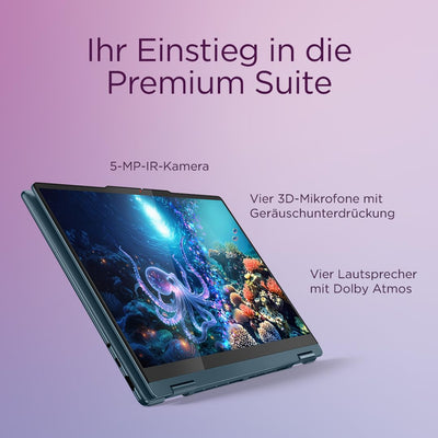 Lenovo Yoga 7 2-in-1 Laptop | Copilot+ PC | 14" WUXGA OLED Display | AMD Ryzen AI 5 | AMD Radeon Grafik | 16GB RAM | 512GB SSD | Win11 | QWERTZ | Tidal Teal | Inkl. Pen | 3 Monate Premium Care