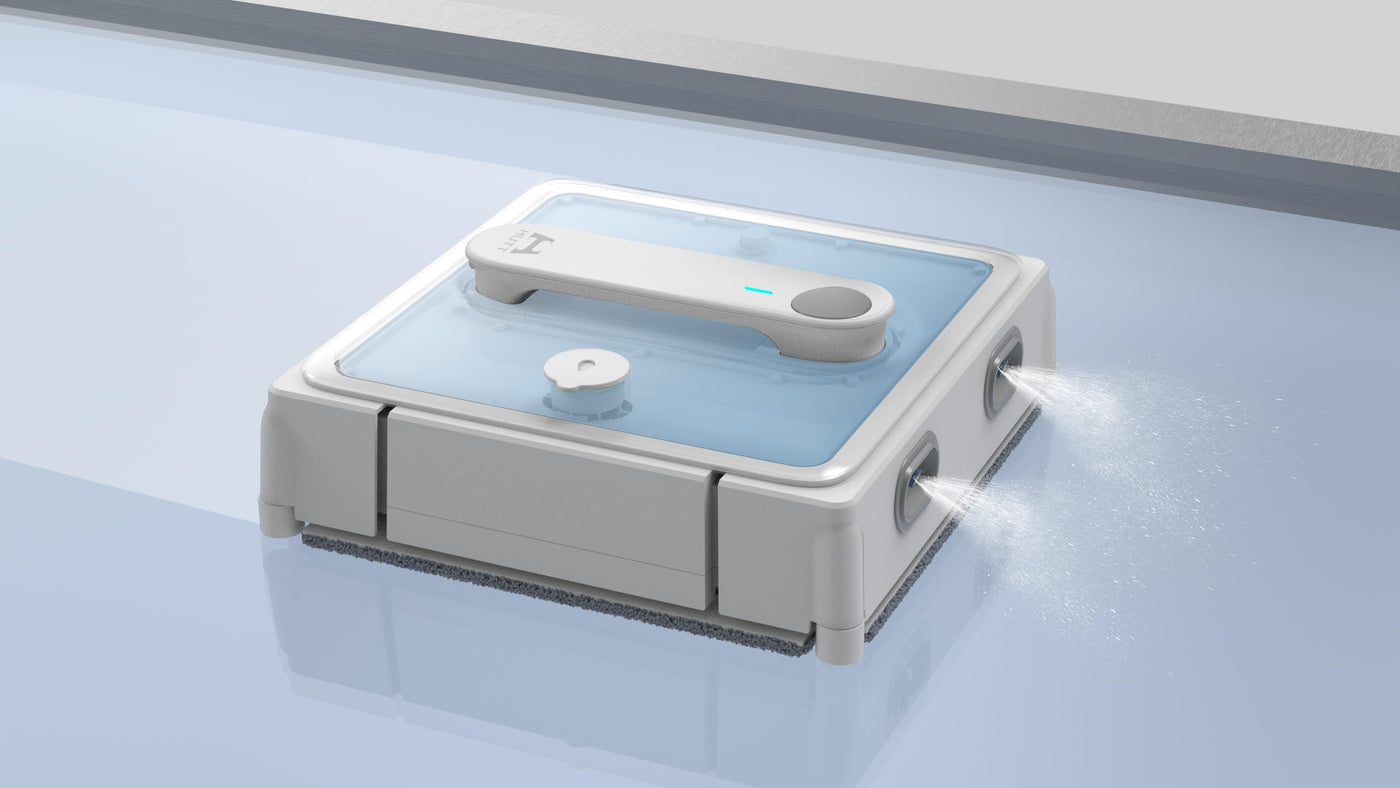 HUTT W9 Fensterputzroboter mit 150ml Panorama-Tank (3800Pa Saugleistung, Kanten- und Hinderniserkennung, Für Glas, Fliesen, Wintergärten, Spiegel etc, 13 Sensoren, Sicherungsseil, 4X Reinigungstuch)