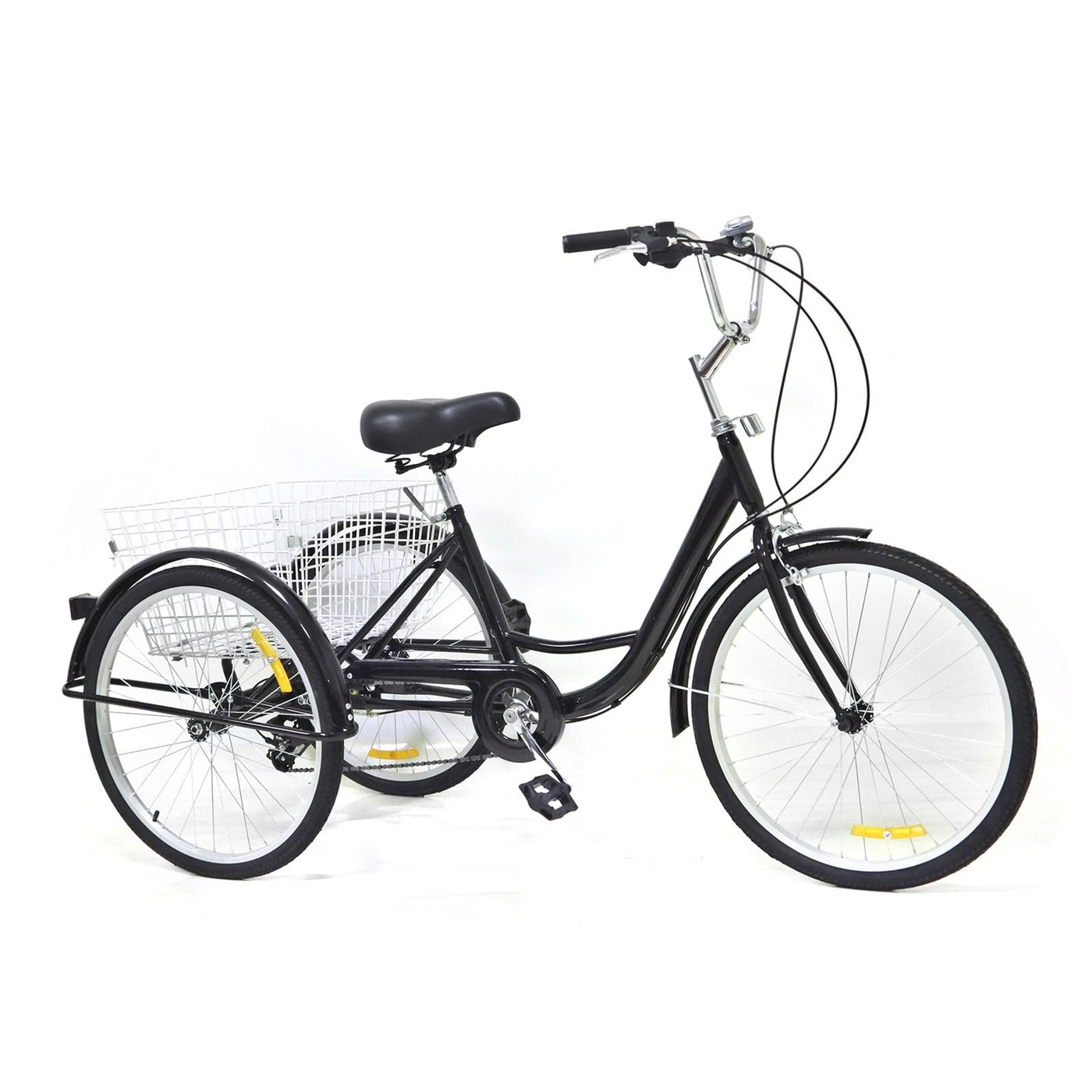 Chynalys 24'' 8 Gang Dreirad für Erwachsene, Cruiser Fahrräder Lasten-Dreirad Trike Bike mit Bsaket, Hochkohlenstoffstahl Erwachsenen-Dreirad für Outdoor, verstellbar (24 Zoll, schwarz)