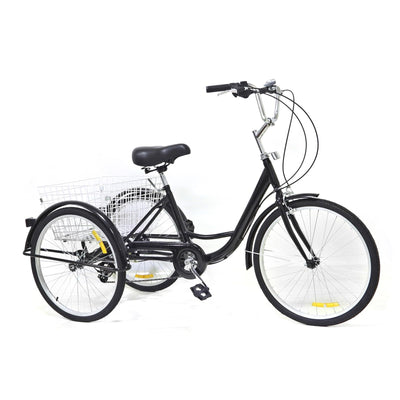 Chynalys 24'' 8 Gang Dreirad für Erwachsene, Cruiser Fahrräder Lasten-Dreirad Trike Bike mit Bsaket, Hochkohlenstoffstahl Erwachsenen-Dreirad für Outdoor, verstellbar (24 Zoll, schwarz)
