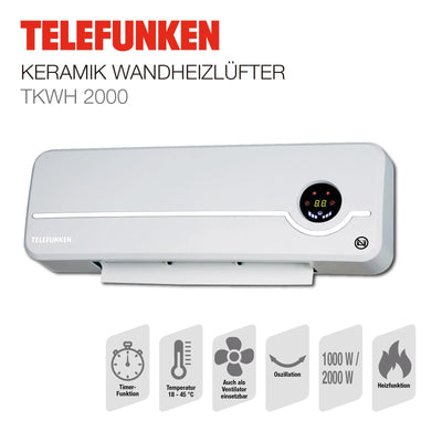 Telefunken TKWH 2000 – Kompakter Keramik-Wandheizlüfter mit Oszillation und intelligenter Temperaturregelung – Die ideale Lösung für effiziente und gleichmäßige Wärmeverteilung an kalten Tagen
