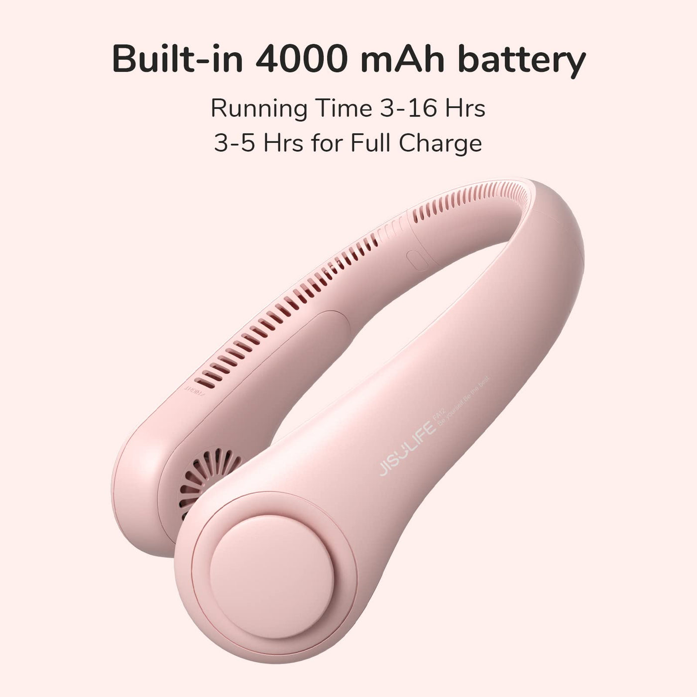 JISULIFE Tragbarer Hals-Ventilator, Hands Free Bladeless Fan, 4000 mAh Batteriebetriebener Tragbarer Persönlicher Ventilator, USB-Betriebener Schreibtisch-Ventilator, 5 Geschwindigkeiten - Rosa