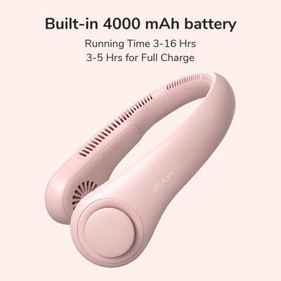 JISULIFE Tragbarer Hals-Ventilator, Hands Free Bladeless Fan, 4000 mAh Batteriebetriebener Tragbarer Persönlicher Ventilator, USB-Betriebener Schreibtisch-Ventilator, 5 Geschwindigkeiten - Rosa