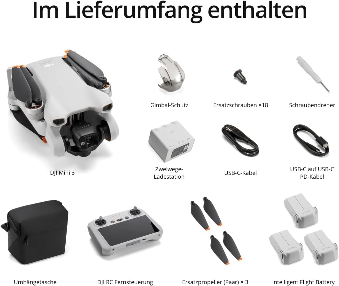 DJI Mini 3 Fly More Combo (DJI RC) – Ultraleichte, Faltbare Mini Drohne mit Kamera 4K HDR, Bis zu 114 Min Flugzeit (3 Akkus), Vertikalaufnahmen, 3-Achsen-Gimbal, 10 km HD-Übertragung, C0