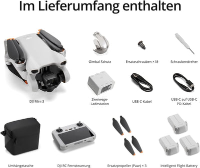 DJI Mini 3 Fly More Combo (DJI RC) – Ultraleichte, Faltbare Mini Drohne mit Kamera 4K HDR, Bis zu 114 Min Flugzeit (3 Akkus), Vertikalaufnahmen, 3-Achsen-Gimbal, 10 km HD-Übertragung, C0