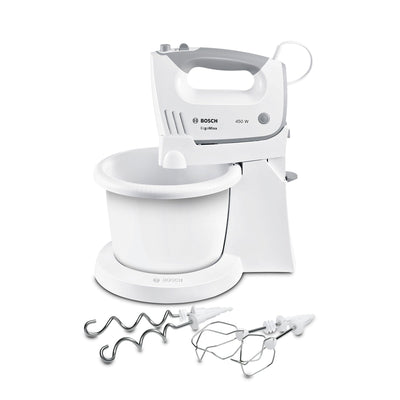 Bosch Handrührer MFQ36460, Handrührgerät, Rührschüssel Plus Halterung, 2 Rührbesen, 2 Edelstahl-Knethaken, 450 W, WeiÃŸ