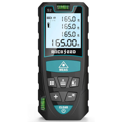 Laser-Entferungsmesser 50M,RockSeed Digitaler Lasermessgerät mit 2 Blasenebenen,Tragbarer Lasermessgerät M/In/Ft Einheit Hintergrundbeleuchtetes LCD zur Messung Entfernung/Fläche/Volumen/Pythagorean