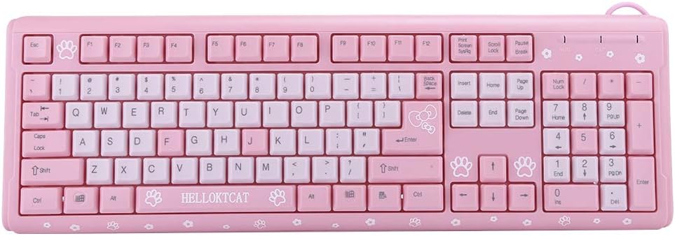 Sxhlseller 104 Tasten USB Wired Keyboard, QWERTY Ultra Thin Cartoon Computer Keyboard, wasserdichte Universal Mechanische Tastatur für Home Business Office Game(Rosa)