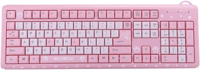 Sxhlseller 104 Tasten USB Wired Keyboard, QWERTY Ultra Thin Cartoon Computer Keyboard, wasserdichte Universal Mechanische Tastatur für Home Business Office Game(Rosa)