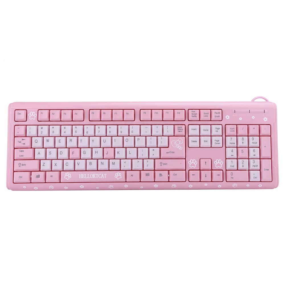 Sxhlseller 104 Tasten USB Wired Keyboard, QWERTY Ultra Thin Cartoon Computer Keyboard, wasserdichte Universal Mechanische Tastatur für Home Business Office Game(Rosa)