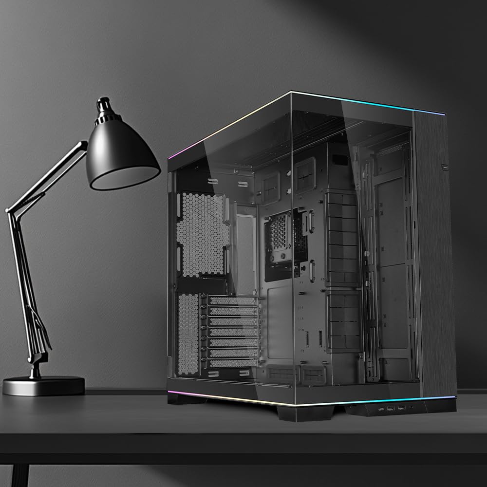 Lian Li O11D EVO RGB Gaming PC Gehäuse ATX Schwarz - Midi Tower PC Gehäuse mit RGB-Beleuchtung, Grafikkarten bis 455 mm, bis zu 420 mm Radiatoren, Black PC Case Stahl, Aluminium, Gehärtetes Glas