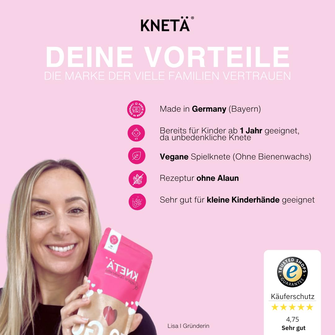 KNETÄ Vegane Spielknete (8X 50g Bag Sets) I Knete für Kinder ab 1 Jahr I Ungiftig I Knete Kleinkinder I Knet Set …
