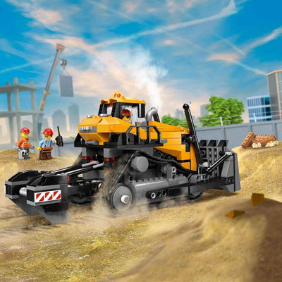 LEGO City Gelber Bulldozer Set – Spielzeugbaustelle, BAU- und Spielset – wirklichkeitsgetreue Baumaschine mit Fahrer und 2 Bauarbeitern – Geschenkidee für Kinder ab 8 Jahren – 60466