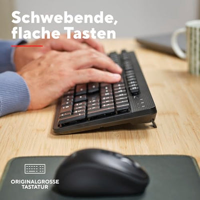 Trust Ymo II Leise Tastatur Maus Set Kabellos Deutsches QWERTZ Layout, Flachen Tasten, Spritzwassergeschützt, Beidhändig Funkmaus 800-1600 DPI, EIN USB-Empfänger, für PC, Computer, Laptop, Mac