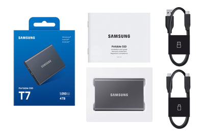 Samsung Portable SSD T7, SSD 4 TB, USB 3.2 Gen.2, 1.050 MB/s Lesen, 1.000 MB/s Schreiben, Externe SSD-Festplatte für iPhone, Mac, PC, Smartphone und Spielkonsole, Grau, MU-PC4T0T/WW