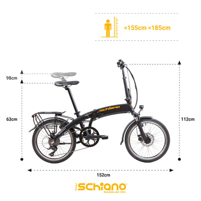 F.lli Schiano Galaxy, E Bike Klappbar 20 Zoll, 36V 10.4Ah Abnehmbarer Akku, Motor 250W 40Nm, Klapprad Ebike für Herren/Damen, Schwarz-Orange