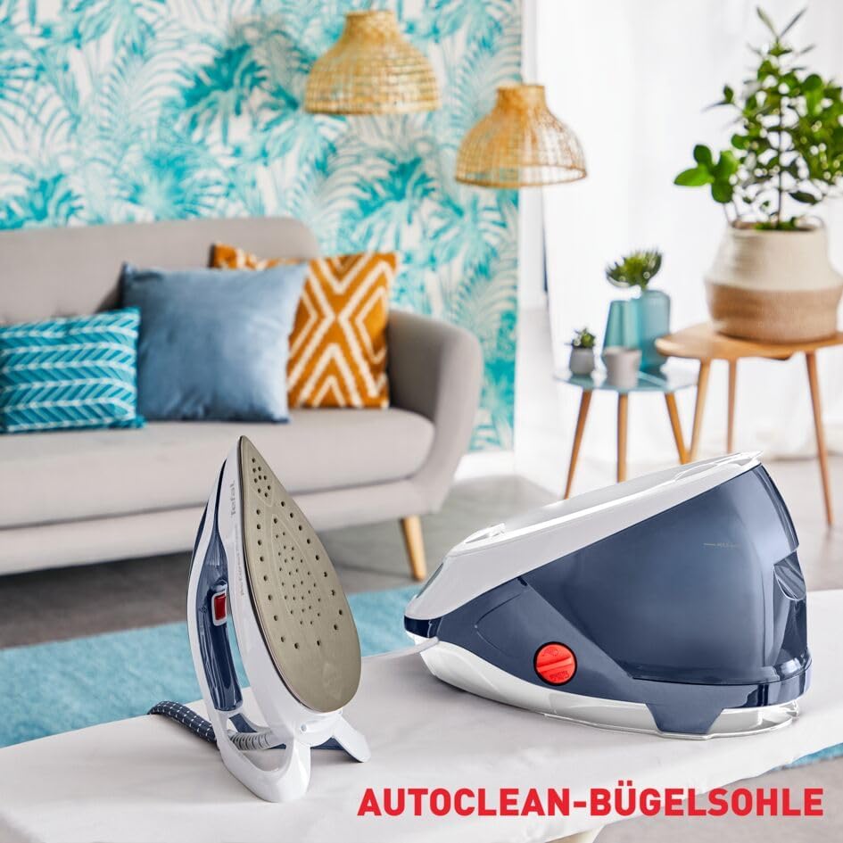 Tefal GV9225 Pro Express Protect Dampfbügelstation | 7,6 Bar Dampfdruck | variable Dampfmenge: 140 g/Min. | Dampfstoß: 550 g/Min. | Anti-Kalk-Kollektor | vertikale Dampffunktion | Blaugrau/Weiß