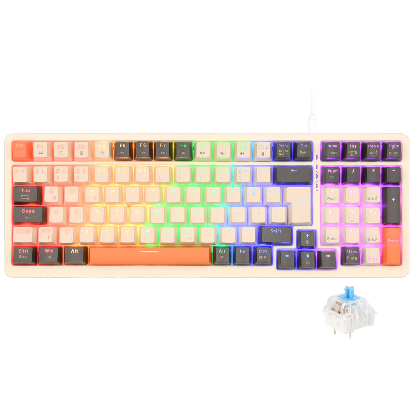 Rii Mechanische Tastatur Gaming Keyboard, Gaming Tastatur Kabel mit QWERTZ, Tastatur Mechanisch mit Blaue Schalter (Laut), Keyboard Gaming Tastatur 75 Prozent (Kabel Verbindung)