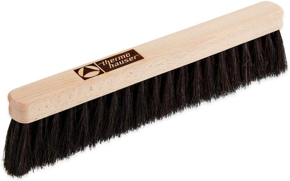 thermohauser Mehlbesen aus schwarzem Rosshaar mit Holzrücken - 30 x 3 cm - Mehlbürste zum Fegen von Arbeitsplatten, Naturfarben-schwarz