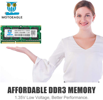Motoeagle DDR3L 1600 MHz SODIMM 16GB Kit (2x8GB) PC3 PC3L 12800S 8GB 204-Pin Unbuffered Non-ECC 1.35V CL11 2Rx8 Dual Rank Notizbuch Arbeitsspeicher