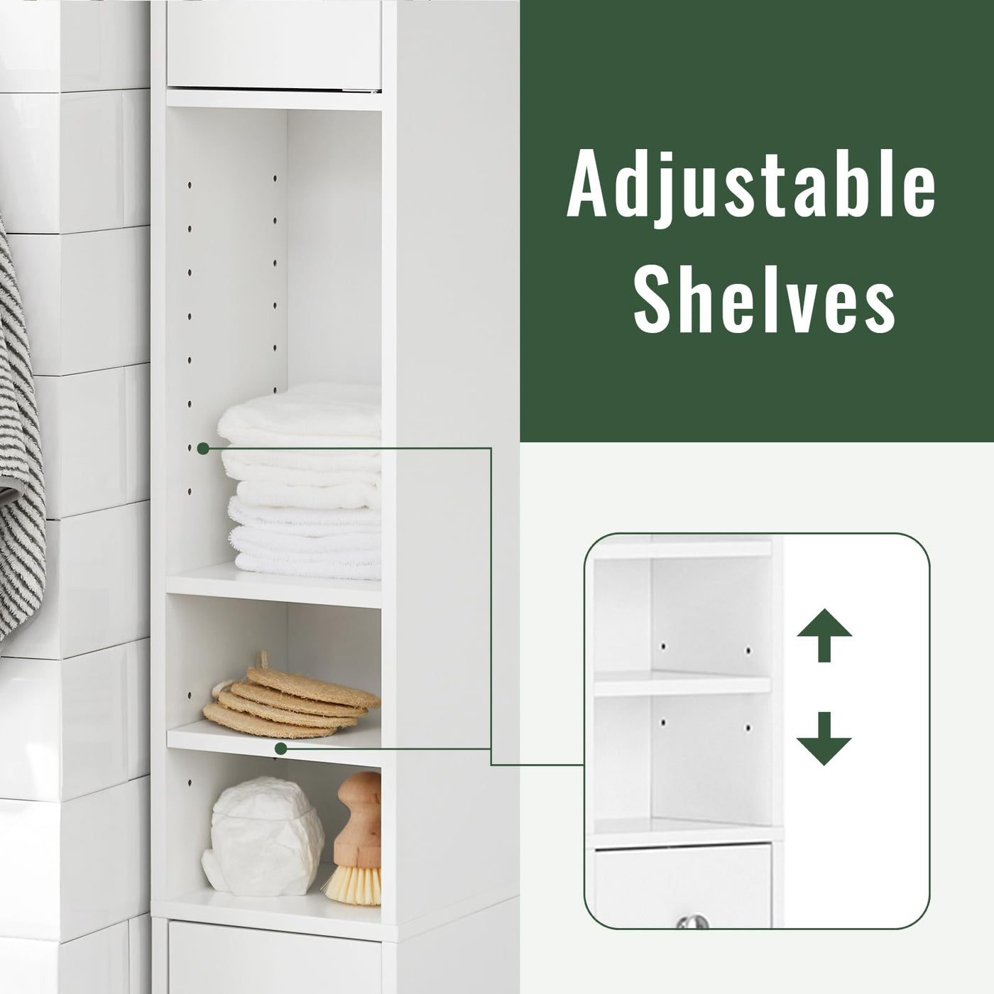 SoBuy BZR34-W Badezimmer Hochschrank mit 5 Fächern Badschrank Badregal mit 1 Schublade und Türen Badmöbel Weiß BHT ca: 20x180x20cm