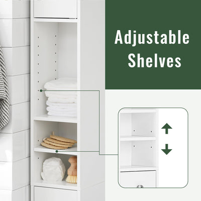 SoBuy BZR34-W Badezimmer Hochschrank mit 5 Fächern Badschrank Badregal mit 1 Schublade und Türen Badmöbel Weiß BHT ca: 20x180x20cm