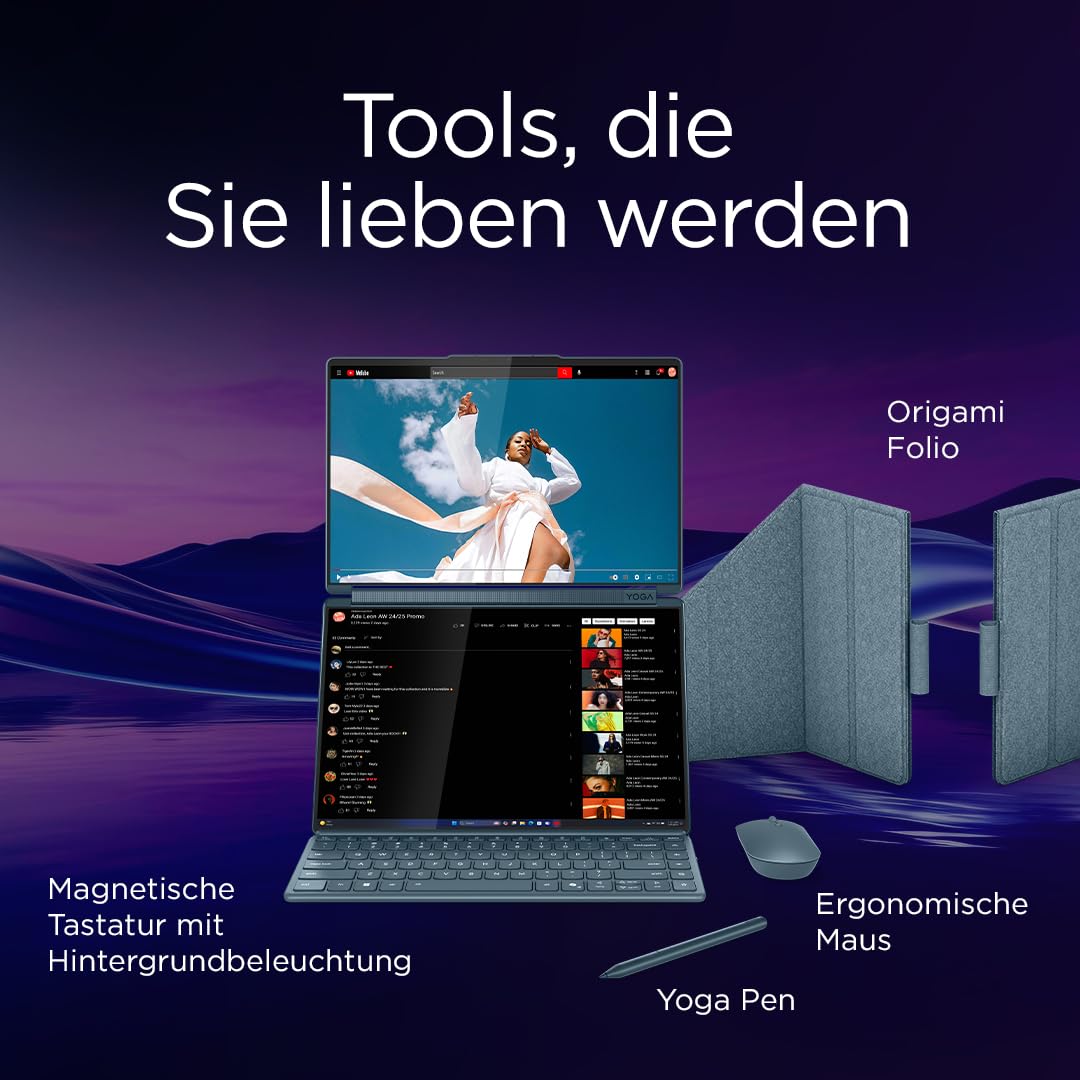 Lenovo Yoga Book 9i AI Laptop | 2x14'' 2.8K WQXGA OLED-Toch Display | Intel Core Ultra 7 | 32GB RAM | 1TB SSD | Intel Arc 140T Grafik | Windows 11 Home | QWERTZ | Tidal Teal | 3 Jahre Premium Care
