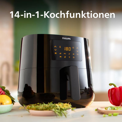Philips 3000er Airfryer XL - Rapid Air Technologie, Frittieren mit bis zu 90% weniger Fett, 1,2 kg Fassungsvermögen, 6,2 l Größe, Touchscreen, Schwarz (HD9270/90)